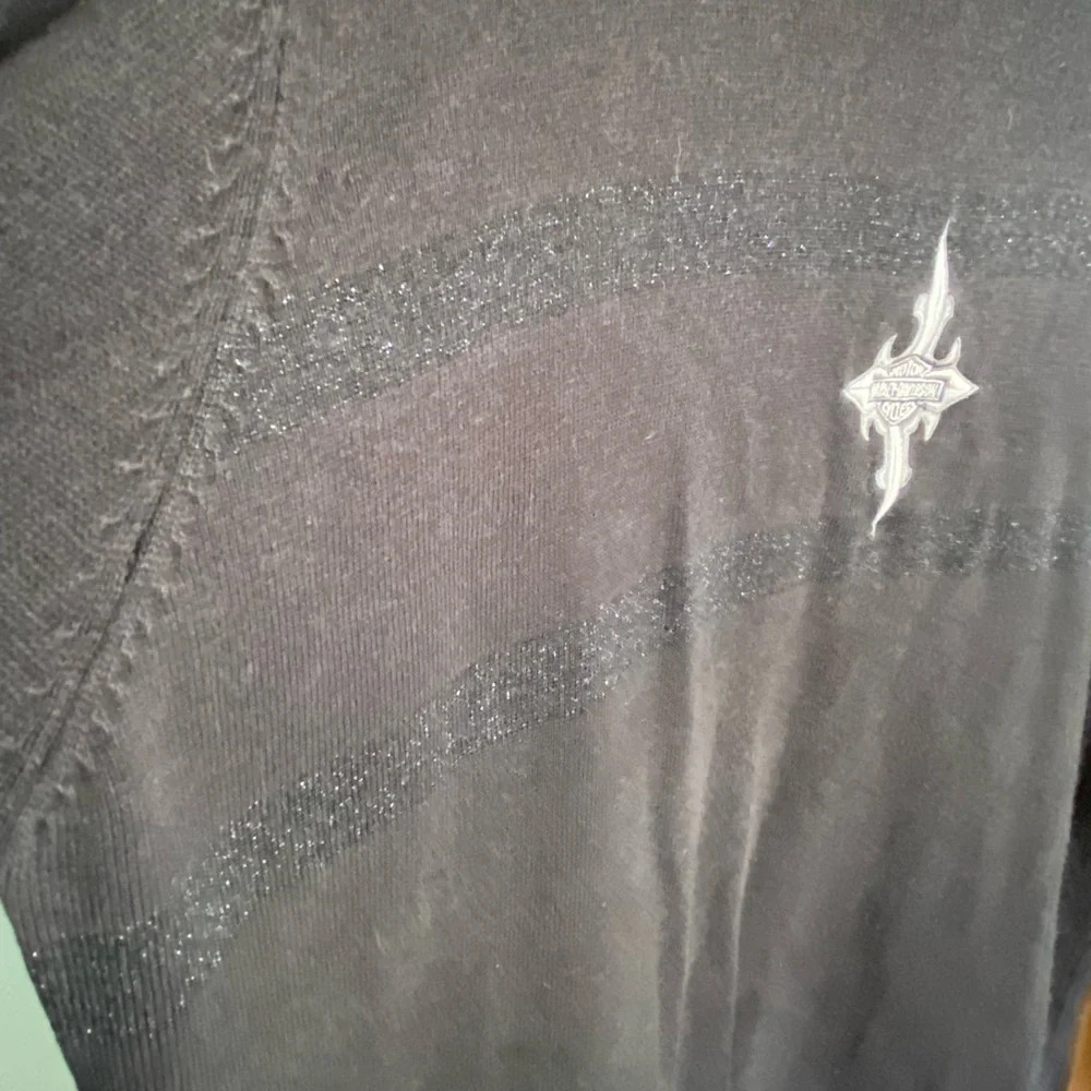 Harley Davidson Women's Black Knit Sparkle Stripe Pull Over Sweater Size XL - Picture 2 of 11